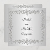 Verlobung Schwarz-weiße Silbermetall-Rose Einladung (Vorne/Hinten)