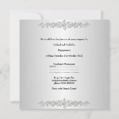 Verlobung Schwarz-weiße Silbermetall-Rose Einladung (Rückseite)