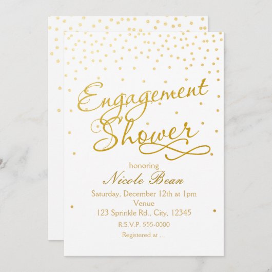 VERLOBUNG SHOWER White & Gold Confetti Einladung (Vorne/Hinten)
