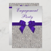 Verlobung Silver Sequins Deep Royal Lila Bow Einladung (Vorne/Hinten)