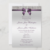 Verlobung Silver Sequins Violet Bow Einladung (Rückseite)