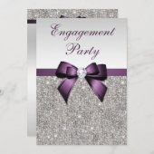 Verlobung Silver Sequins Violet Bow Einladung (Vorne/Hinten)