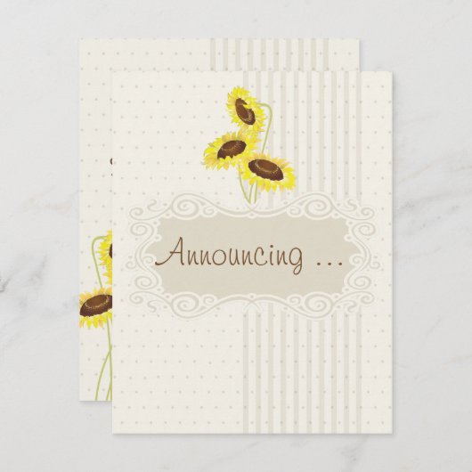 Verlobung Sonnenblumen und Streifen Ankündigung (Vorne/Hinten)