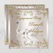 Verlobung Swans Gold Sepia Elegantes Party Einladung (Vorne/Hinten)