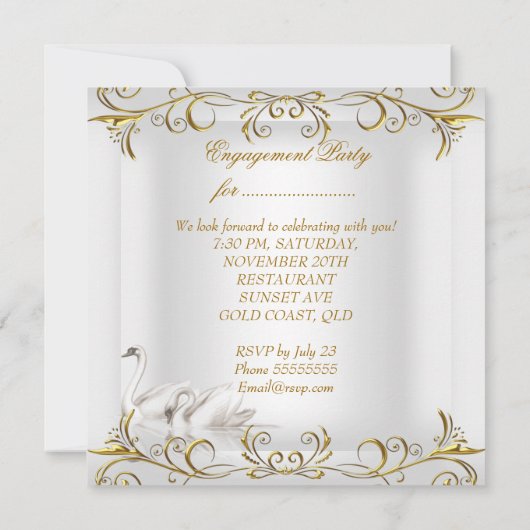 Verlobung Swans Gold Sepia Elegantes Party Einladung (Rückseite)