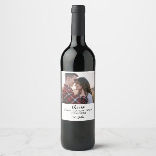 Verlobung von benutzerdefinierten Foto-Gastgeschen Weinetikett (Vorderseite)