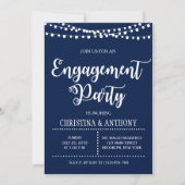 Verlobung von Navy Blue String Lights Einladung (Vorderseite)
