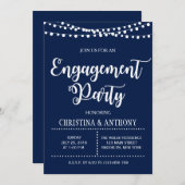Verlobung von Navy Blue String Lights Einladung (Vorne/Hinten)