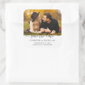 Verlobung von Save the Date-Skript-Foto Quadratischer Aufkleber (Tasche)