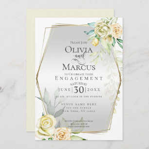 VERLOBUNG Wasserfarbe Elfenbeingelbe Rose Einladung