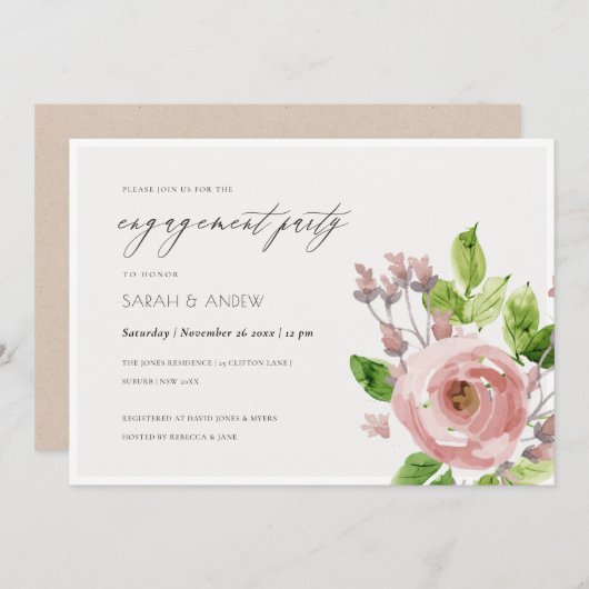 VERLOBUNG WASSERFARBENER BLUSPINK EINLADUNG (Vorne/Hinten)