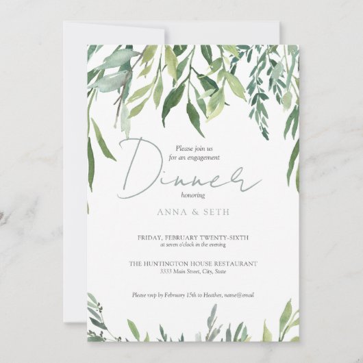 Verlobung Watercolor Grüne Einladung (Vorderseite)