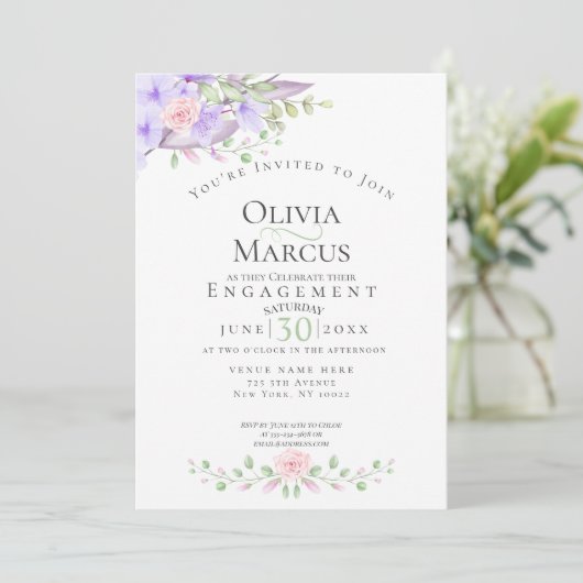 VERLOBUNG | Watercolor Sky Blue Anemone Garden Einladung (Stehend Vorderseite)