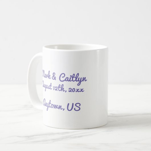 Verlobung zum personalisierten Hochzeitstag Kaffeetasse (Vorderseite Links)