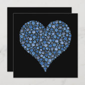 Verlobungs-Paare Rosen-Herzen Schwarzes u. Blau Einladung (Vorne/Hinten)