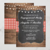 Verlobungs-Party beleuchtet rotes Karo-Holz Einladung (Vorne/Hinten)