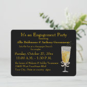 Verlobungs-Party-Champagne-Toastpfirsichband Einladung (Stehend Vorderseite)