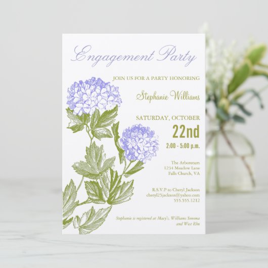 Verlobungs-Party Einladung - Hydrangeas (Stehend Vorderseite)