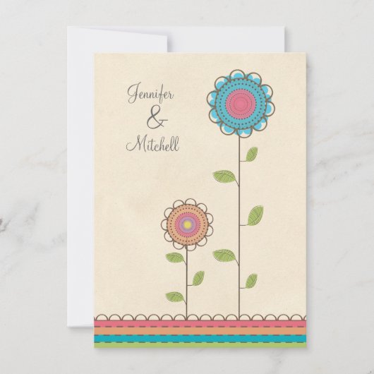 Verlobungs-Party-glückliche bunte Blumen-Einladung Einladung (Vorderseite)