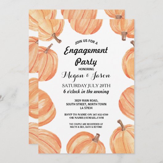 Verlobungs-Party-rustikaler Kürbiswatercolor-Fall Einladung (Vorne/Hinten)