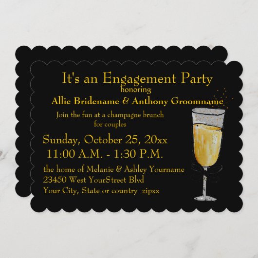 Verlobungs-Party-Schwarzes und Gold Einladung (Vorne/Hinten)