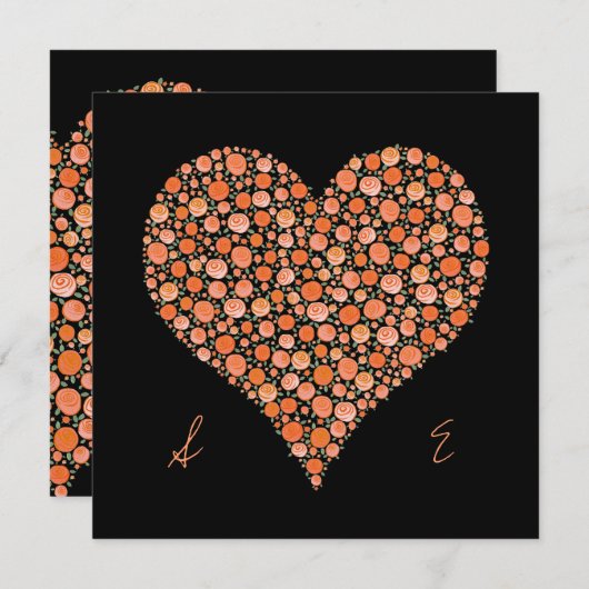 Verlobungs-Schwarzes mit orange Rosen-Herzen laden Einladung (Vorne/Hinten)