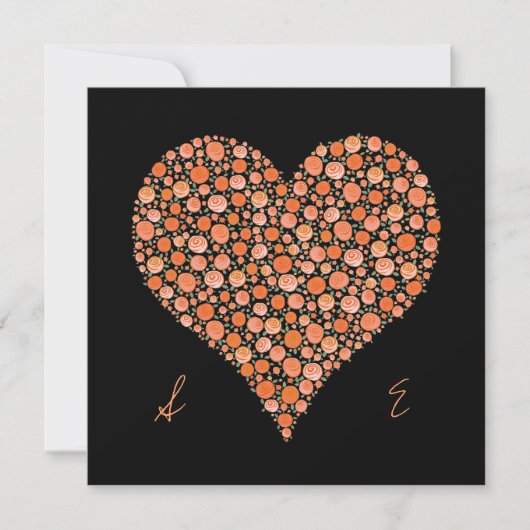 Verlobungs-Schwarzes mit orange Rosen-Herzen laden Einladung (Vorderseite)
