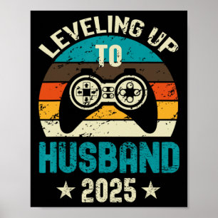 Verlobungs-T-Shirt für Gamer Bräutigam Leveling Up Poster