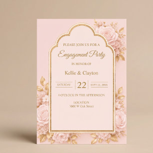 Verlobungsfeier Blush & Gold Floral Einladung