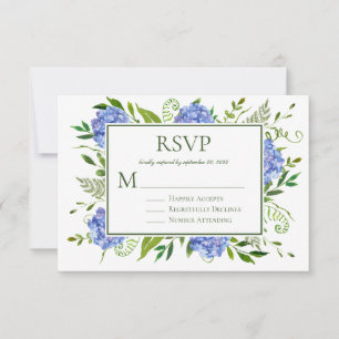 Verlobungsfeier mit blauen Hortensien RSVP Karte