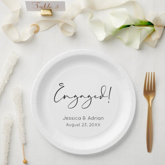 Verlobungsfeier mit minimaler Schrift Pappteller (Hochzeit)