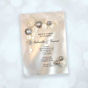 Verlobungsfeier mit weißen Perlen und Diamantknöpf Einladung