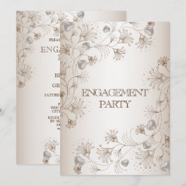 Verlobungsfeier Tan Blumen Herz Beige Elegant Einladung