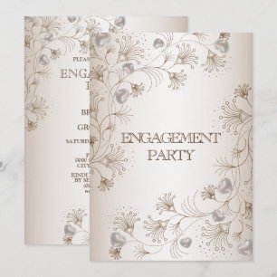 Verlobungsfeier Tan Blumen Herz Beige Elegant Einladung