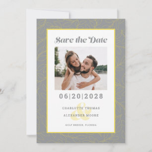 Verlobungsfoto Modernes Grau Gelbes Muster Save The Date