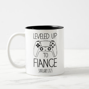 Verlobungsgeschenk für ihn, LEVEL UP ZUM VERLOBTER Zweifarbige Tasse