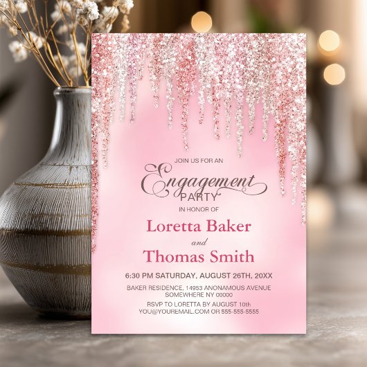 Verlobungsparty mit rosa Glitter Einladung