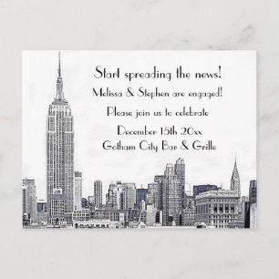 Verlobungsparty NYC Skyline Etched 01 Einladungspostkarte