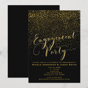 VERLOBUNGSPARTY Shower Schwarz & Gold Konfetti Gla Einladung