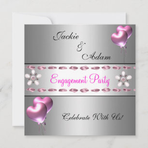 Verlobungsparty Silber Rosa Florale Ballons Einladung
