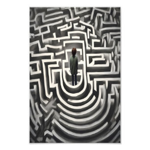Verloren im abstrakten Schwarz-Weiß-Kunst-Labyrint Fotodruck