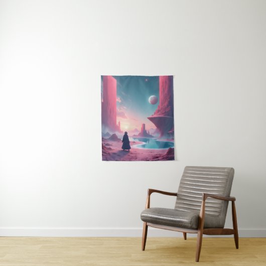 Verloren im Kosmos — Pink Planet Traumlandschaft Wandteppich (Beispiel)