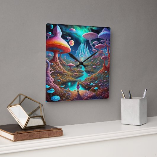 Verloren im Wunderland Quadratische Wanduhr (Büro)