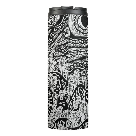 Verloren in der Pilliga Schwarz-Weiß-Kunst Thermosbecher (Rückseite)