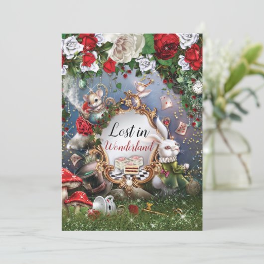 Verloren in Wonderland-Party Einladung (Stehend Vorderseite)
