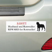 Verlorener Ehemann und Rottweiler. Belohnung! Autoaufkleber (Auf Auto)