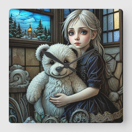 Verlorenes Mädchen Quadratische Wanduhr