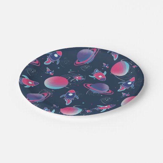 Verlorenes Party für Weltraumkinder Pappteller (Schrägansicht)