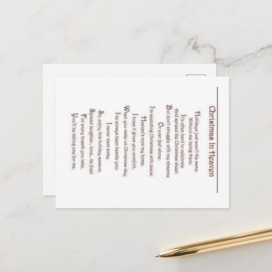 Verlust eines Geliebten Postkarte (Vorderseite/Rückseite Beispiel)