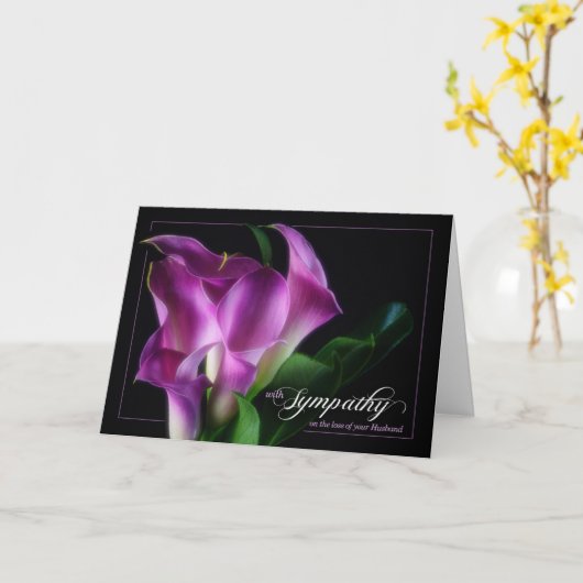 Verlust eines Husband-Beileids Lila Calla Lilies Karte (Gelbe Blume)